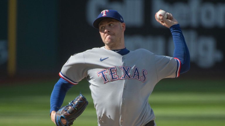 Texas Rangers starting pitcher Patrick Corbin delivers against the Cleveland Guardians during the first inning of a baseball game, Sunday, Sept. 28, 2025, in Cleveland. (Phil Long/AP Photo)