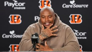 Cincinnati Bengals' Dexter Lawrence II speaks during an NFL press conference, Monday, April 20, 2026, in Cincinnati. (Jeff Dean/AP)