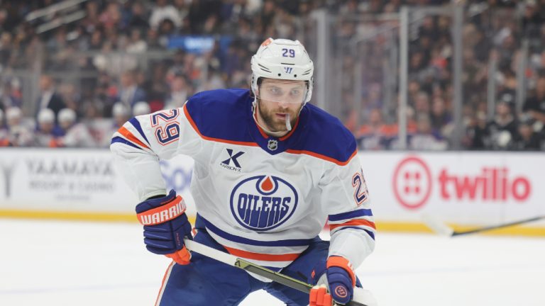 Edmonton Oilers centre Leon Draisaitl skates during the first period of an NHL hockey game against the Los Angeles Kings Thursday, Feb. 26, 2026 in Los Angeles. (Ryan Sun/AP)