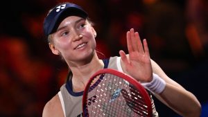 Kazakhstan's Elena Rybakina celebrates winning the women's final match against Czech Republic's Karolina Muchova at the Stuttgart Open tennis tournament, in Stuttgart, Germany, Sunday, April 19, 2026. (Marijan Murat/dpa via AP)