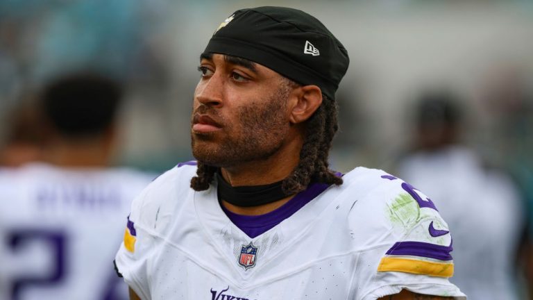 Minnesota Vikings cornerback Stephon Gilmore (2) walks the sideline during an NFL football game against the Jacksonville Jaguars, Sunday, Nov. 10, 2024, in Jacksonville, Fla. (Gary McCullough/AP)