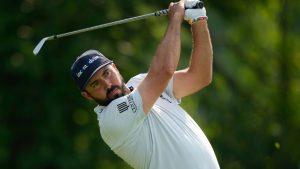 Mark Hubbard tees off on the 13th hole during the first round of the U.S. Open golf tournament at Oakmont Country Club Thursday, June 12, 2025, in Oakmont, Pa. (Carolyn Kaster/AP)