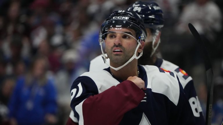 Colorado Avalanche centre Nazem Kadri in the second period of an NHL game Saturday, March 28, 2026, in Denver. (David Zalubowski/AP)