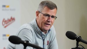 Boston Red Sox President & CEO Sam Kennedy speaks during a press conference with Chief Baseball Officer Craig Breslow. (Stephanie Scarbrough/AP)
