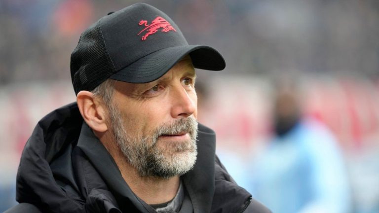 Leipzig's head coach Marco Rose waits for the start of the German Bundesliga soccer match between VfL Bochum and RB Leipzig in Bochum, Germany, Saturday, Jan. 18, 2025. (Martin Meissner/AP)