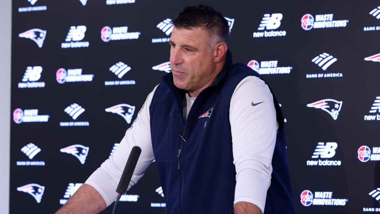 New England Patriots head coach Mike Vrabel speaks during an NFL football press conference. (Mark Stockwell/AP)