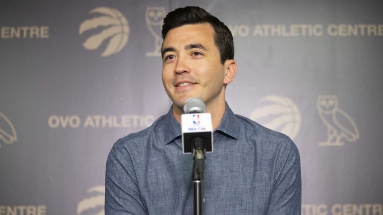 Toronto Raptors General Manager Bobby Webster speaks to the media in Toronto on Friday, June 21, 2019. THE CANADIAN PRESS/Chris Young