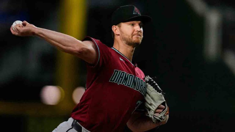 Arizona Diamondbacks pitcher Michael Soroka throws to the Texas Rangers in the first inning of a baseball game Monday, May 11, 2026, in Arlington, Texas. (Tony Gutierrez/AP)