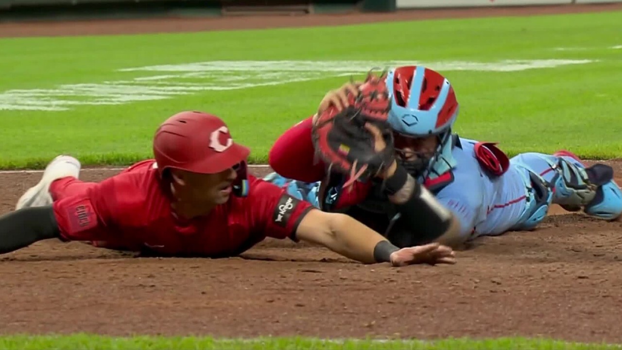 Steer Beats Throw To The Plate With Nice Slide To Give Reds Walk Off Win