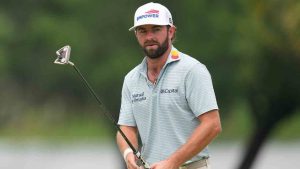 Cameron Young reacts to missing a putt on the sixth hole during the final round of the Cadillac Championship PGA golf tournament Sunday, May 3, 2026, in Doral, Fla. (David J. Phillip/AP)