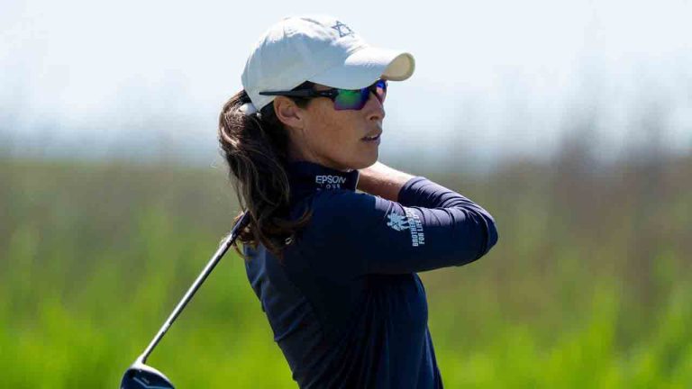 Laetitia Beck tees off from the 4th hole during the first round of the ShopRite LPGA Classic golf tournament, Friday, May 29, 2026, in Galloway, N.J. (Chris Szagola/AP)