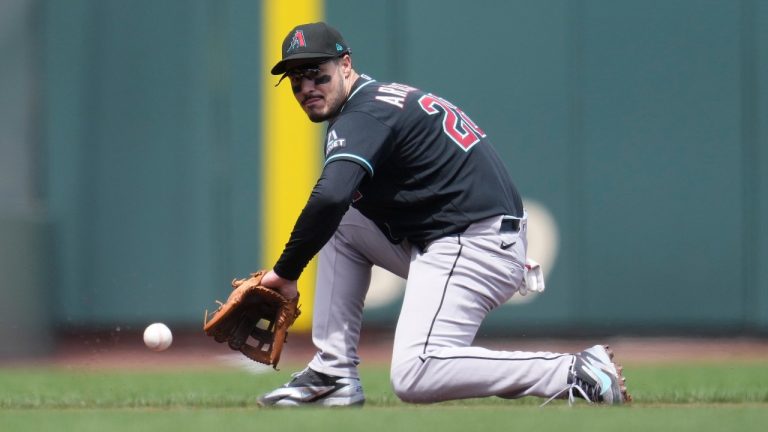 Arizona Diamondbacks third baseman Nolan Arenado fields a ground ball hit by San Francisco Giants' Casey Schmitt, which was turned into a double play, during the first inning of a baseball game Monday, May 25, 2026, in San Francisco. (Jeff Chiu/AP)