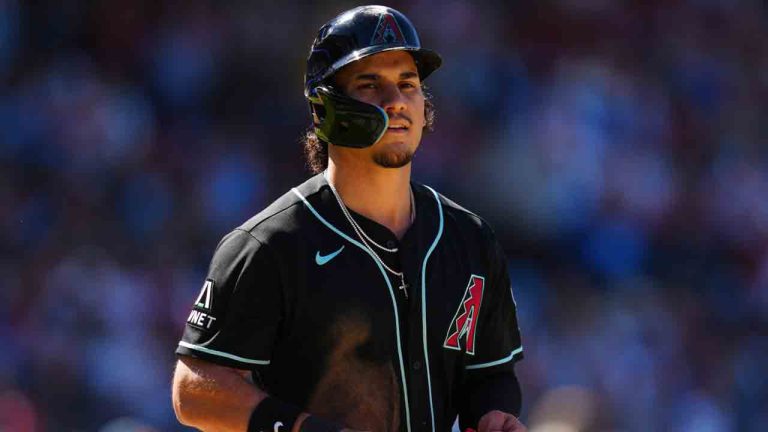 Arizona Diamondbacks' Alek Thomas in action during a baseball game against the Philadelphia Phillies, Saturday, April 11, 2026, in Philadelphia. (Derik Hamilton/AP)