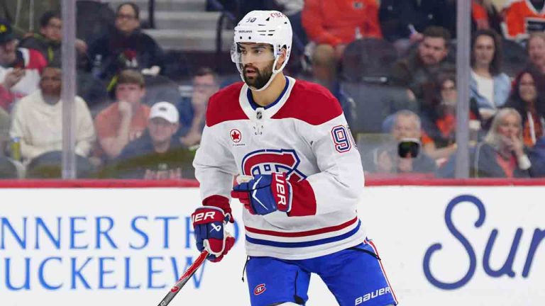 MontrÃ©al Canadiens' Joe Veleno in action during an NHL hockey game against the Philadelphia Flyers, Tuesday, April 14, 2026, in Philadelphia. (Derik Hamilton/AP)