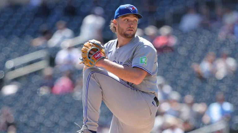 Toronto Blue Jays starting pitcher Trey Yesavage delivers during the first inning of a baseball game against the Minnesota Twins, Sunday, May 3, 2026, in Minneapolis. (Bailey Hillesheim/AP)