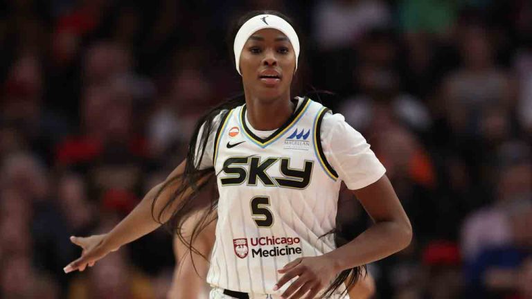 Chicago Sky forward Rickea Jackson (5) plays during a WNBA basketball game against the Portland Fire in Portland, Ore., Saturday, May 9, 2026. (Amanda Loman/AP)