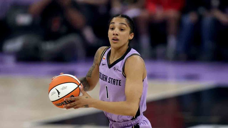 Golden State Valkyries forward Gabby Williams (1) looks to pass during a WNBA basketball game against the Phoenix Mercury in San Francisco, Sunday, May 10, 2026. (Scot Tucker/AP)