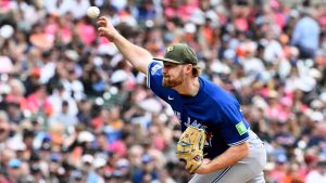 Toronto Blue Jays pitcher Spencer Miles throws during the third inning of a baseball game against the Detroit Tigers, Saturday, May 16, 2026, in Detroit. (Jose Juarez/AP)