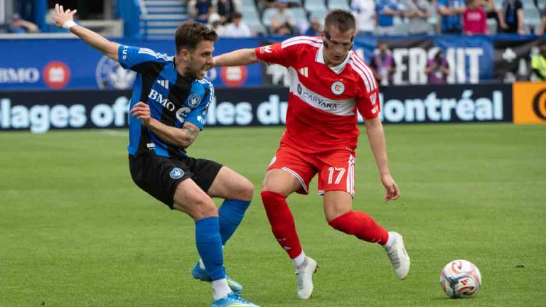 hicago Fire FC's Robin Lod (17) comes in to block a pass by CF Montreal's Luca Petrasso during first half MLS soccer action in Montreal on Saturday May 16, 2026. (Peter McCabe/CP)
