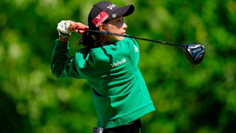 Chella Choi, of South Korea, drives from the seventh tee during the first round of the Queen City Championship LPGA golf tournament at Maketewah Country Club, Thursday, May 14, 2026, in Cincinnati. (AP Photo/Jeff Dean)