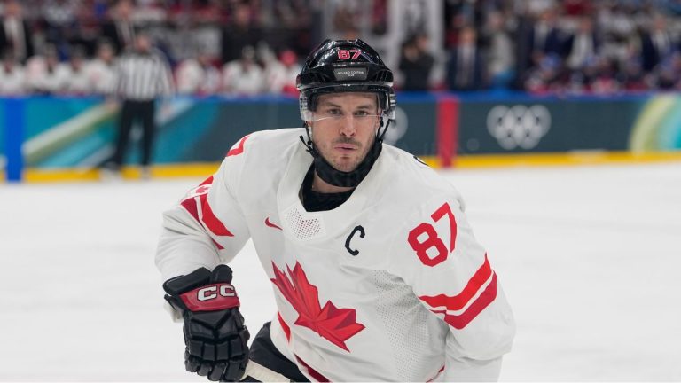 Canada's Sidney Crosby skates on ice during a preliminary round match of men's ice hockey between Czech Republic and Canada at the 2026 Winter Olympics, in Milan, Italy, Thursday, Feb. 12, 2026. (Petr David Josek/AP)