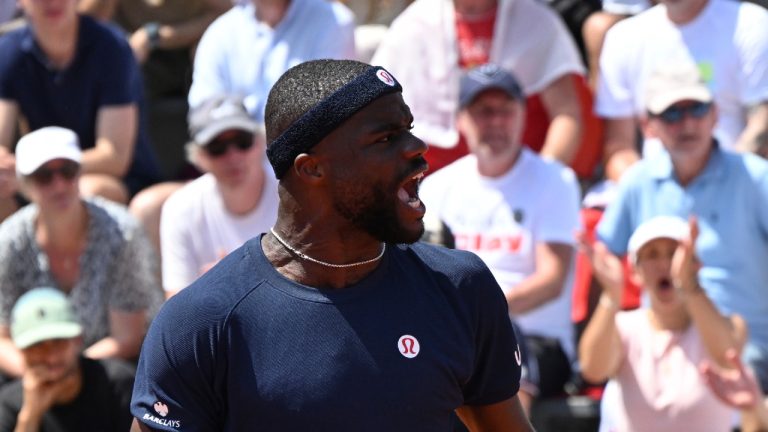 Frances Tiafoe of the U.S. reacts as he plays against Hubert Hurkacz of Poland during their second round men's singles tennis match at the French Open tennis tournament in Paris, Thursday, May 28, 2026. (Emma Da Silva/AP)