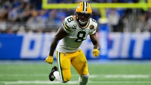 Green Bay Packers running back Josh Jacobs runs a route during the first half of an NFL football game against the Detroit Lions in Detroit, Thursday, Nov. 27, 2025. (David Dermer/AP)