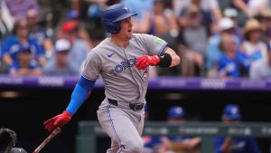 Toronto Blue Jays catcher Tyler Heineman (55) during a baseball game. (David Zalubowski/AP)