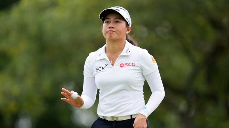 Jeeno Thitikul, of Thailand, waves after making a putt on the 13th hole during the second round of the Chevron Championship LPGA golf tournament Friday, April 24, 2026, in Houston. (Ashley Landis/AP)