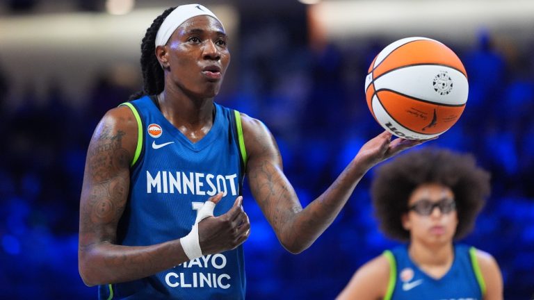 Minnesota Lynx forward Natasha Howard prepares for a free throw during the second half of a WNBA basketball game against the Dallas Wings in Arlington, Texas, Thursday, May 14, 2026. (LM Otero/AP)