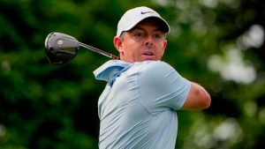 Rory McIlroy, of Northern Ireland, hits from the 16th tee during second round of the Truist Championship golf tournament at the Quail Hollow Club, Friday, May 8, 2026, in Charlotte, N.C. (Chris Carlson/AP)