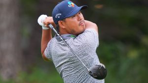 Si Woo Kim, of South Korea, watches his tee shot on the 14th hole during the first round of the Byron Nelson golf tournament in McKinney, Texas, Thursday, May 21, 2026. (AP Photo/LM Otero)
