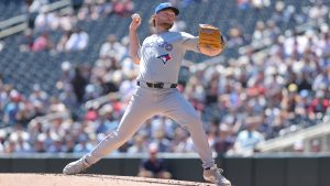 Toronto Blue Jays starting pitcher Trey Yesavage delivers during the first inning of a baseball game against the Minnesota Twins, Sunday, May 3, 2026, in Minneapolis. (Bailey Hillesheim/AP)