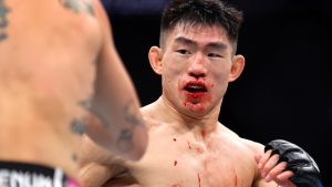 Song Yadong during a UFC bantamweight fight. (Steve Marcus/AP)