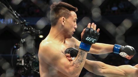 Lightweight-fighter-Rongzhu-of-China-exchange-blows-during-a-UFC-mixed-martial-arts-bout
