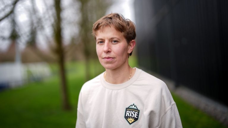 Vancouver Rise midfielder Quinn poses for a photo in Vancouver, on Wednesday, March 25, 2026. (Darryl Dyck/CP)