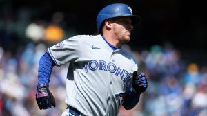 Toronto Blue Jays' Myles Straw runs the baes after hitting a solo home run in the second inning of a game against the Minnesota Twins, Saturday, May 2, 2026, in Minneapolis. (AP/Matt Krohn)