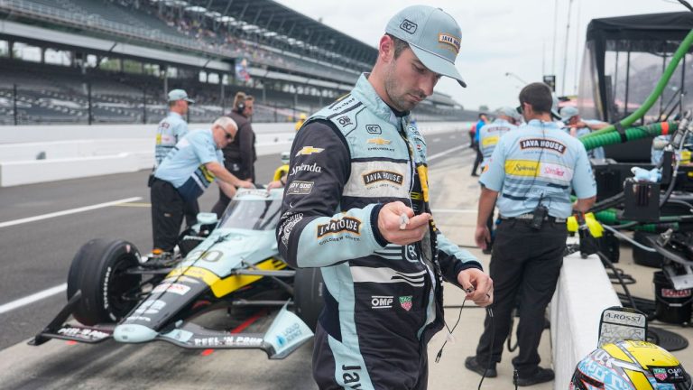 Alexander Rossi prepares to drive during practice for the Indianapolis 500 at the Indianapolis Motor Speedway in Indianapolis, Monday, May 18, 2026. (Michael Conroy/AP)