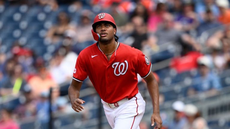 Washington Nationals' James Wood in action during a baseball game against the Baltimore Orioles, Sunday, May 17, 2026, in Washington. (Nick Wass/AP)