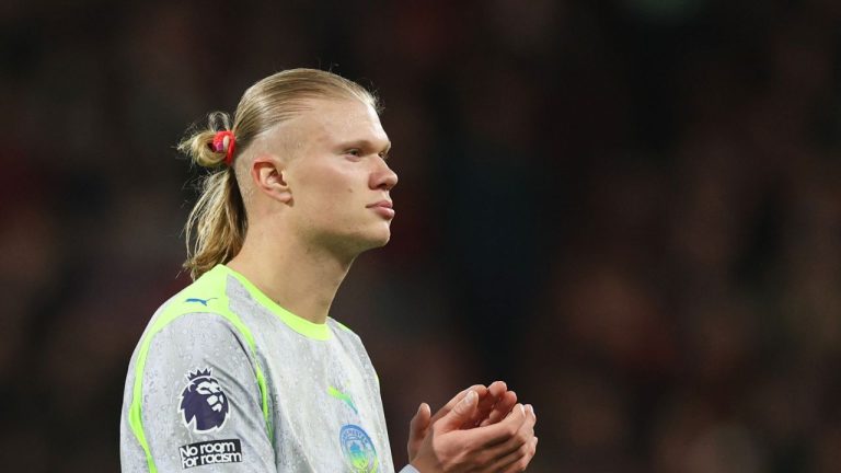 Manchester City's Erling Haaland applauds supporters after the English Premier League soccer match between AFC Bournemouth and Manchester City in Bournemouth, England, Tuesday, May 19, 2026. (Ian Walton/AP)