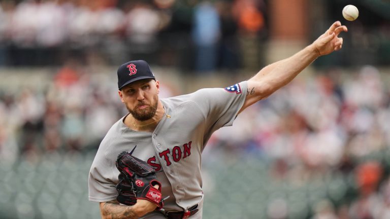 Boston Red Sox starting pitcher Garrett Crochet delivers during the first inning of a baseball game against the Baltimore Orioles, Saturday, April 25, 2026, in Baltimore. (Stephanie Scarbrough/AP)