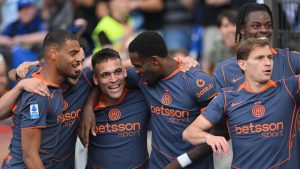RECORD DATE NOT STATED 9th May 2026, Stadio Olimpico, Rome, Italy Italian Serie A Football Lazio versus Inter Milan Marcus Thuram of FC Inter celebrates after scoring goal for 0-1 AllShotLive