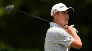 Collin Morikawa hits from the third tee during the first round at the RBC Heritage golf tournament, Thursday, April 16, 2026, in Hilton Head Island, S.C. (Mike Stewart/AP)