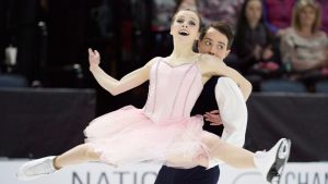 Alexandra Paul, left, and Mitchell Islam perform their senior dance short routine during the Canadian Figure Skating Championships, in Halifax on Jan. 22, 2016. (Darren Calabrese/CP)