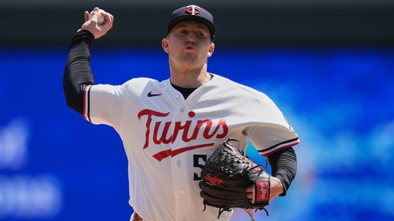 Minnesota Twins starting pitcher Zebby Matthews delivers during the first inning of a baseball game against the Miami Marlins Thursday, May 14, 2026, in Minneapolis. (Abbie Parr/AP)