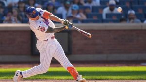 New York Mets' Tyrone Taylor hits a three-run home run during the ninth inning of a baseball game against the New York Yankees, Sunday, May 17, 2026, in New York. (Seth Wenig/AP)