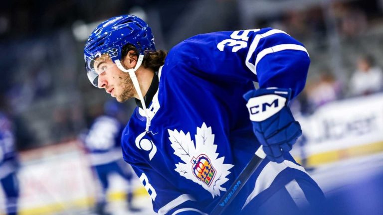 Toronto Marlies defenceman Ben Danford skates during warmup ahead of Game 3 during the Calder Cup Playoffs against the Cleveland Monsters. (Barry McCluskey/Toronto Marlies)