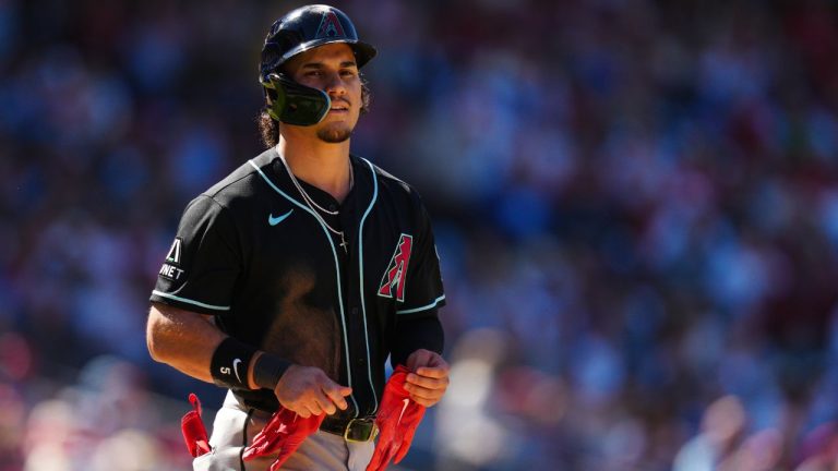 Arizona Diamondbacks' Alek Thomas in action during a baseball game against the Philadelphia Phillies, Saturday, April 11, 2026, in Philadelphia. (Derik Hamilton/AP)