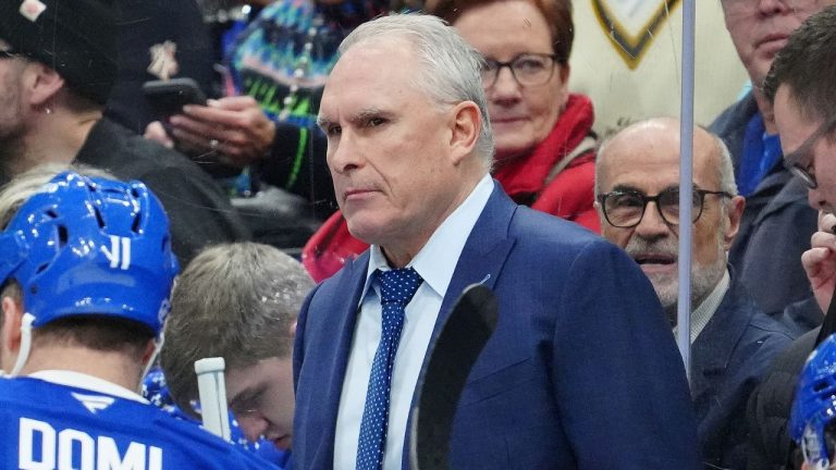 Toronto Maple Leafs head coach Craig Berube looks on during first period NHL hockey action against the Ottawa Senators, in Toronto, Saturday, Dec. 27, 2025. (Frank Gunn/CP)
