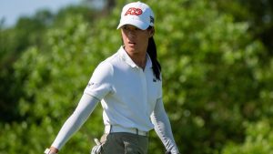 Celine Boutier looks back after her putt on the fourth hole during the first round of the ShopRite LPGA Classic golf tournament, Friday, May 29, 2026, in Galloway, N.J. (Chris Szagola/AP Photo)